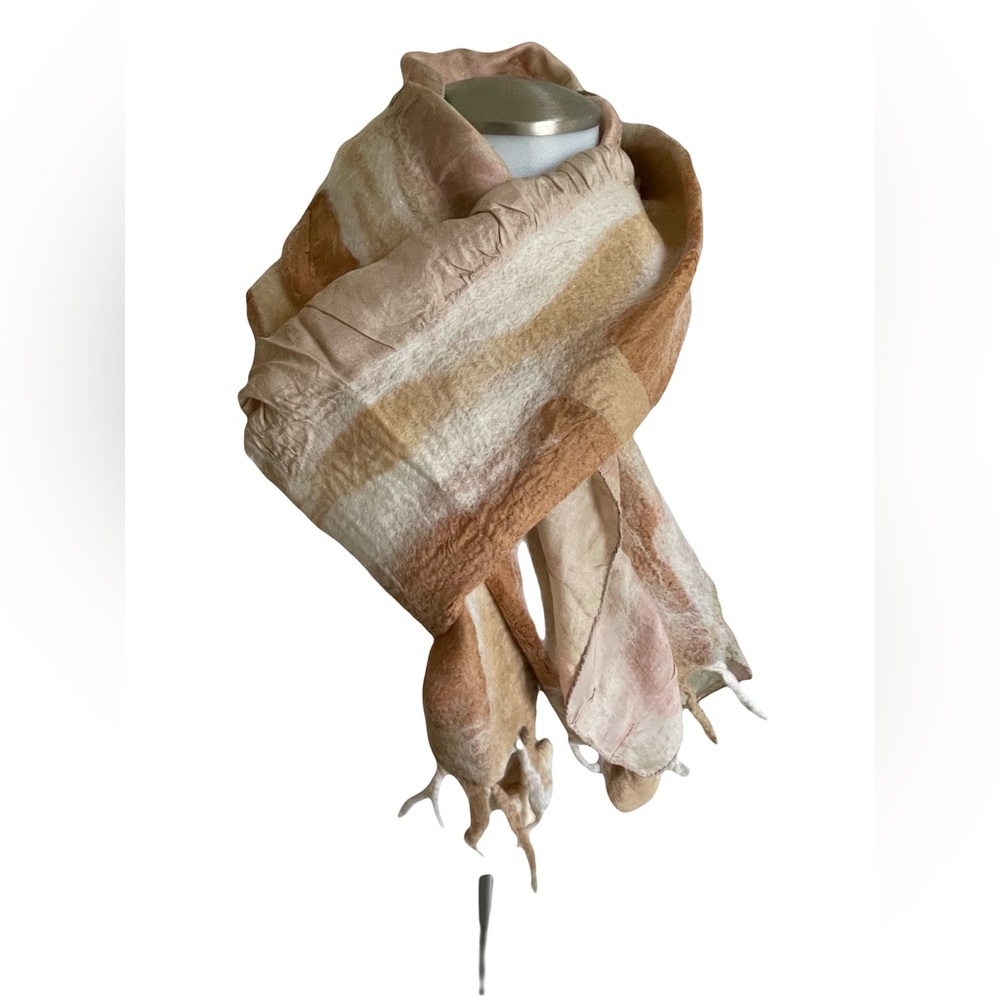 Soft Neutral Striped Women's Scarf - Beige & Cream Wrap